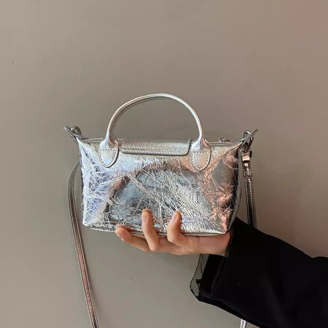 Spring and summer burst metallic mini tote bag, mini shoulder bag with crossbody strap, silver mini tote bag versatile women's bag - Dashing Nova