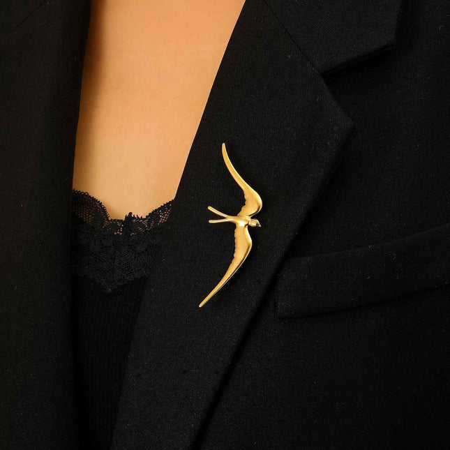 Stainless Steel Swallow Flower Brooch
