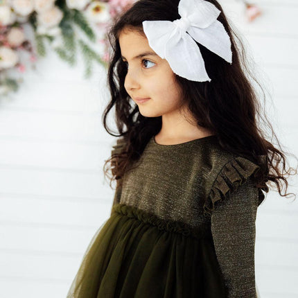 Olive Shimmer 3/4 Sleeve Tutu Dress