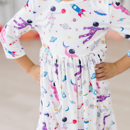 Out of this World 3/4 Sleeve Pocket Twirl Dress