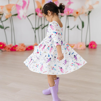 Out of this World 3/4 Sleeve Pocket Twirl Dress