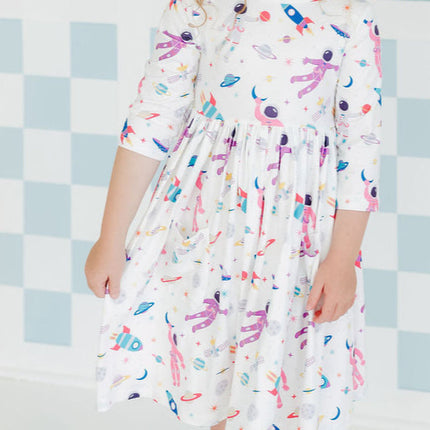 Out of this World 3/4 Sleeve Pocket Twirl Dress