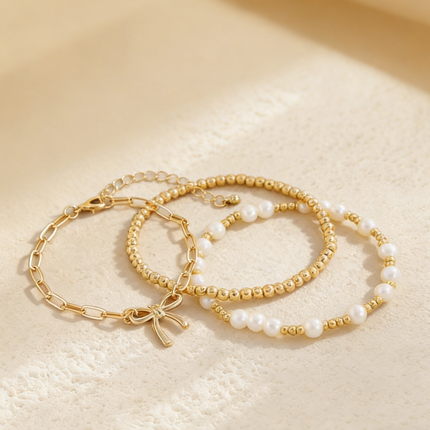 Minimalist Bow Pendant Bracelet with Pearl Accents