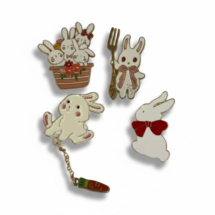 Cute Bunny Enamel Pin Set – Pack of 4 | Kawaii Rabbit Lapel Pins