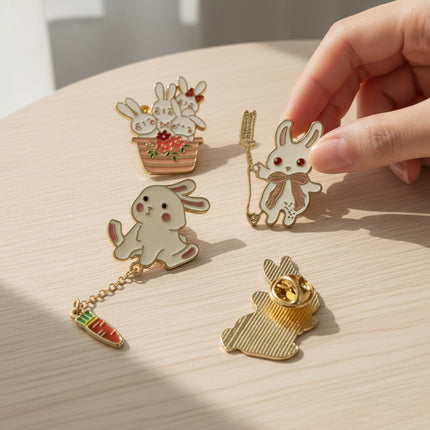 Cute Bunny Enamel Pin Set – Pack of 4 | Kawaii Rabbit Lapel Pins