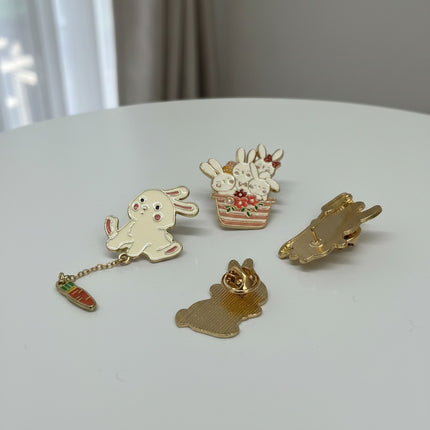 Cute Bunny Enamel Pin Set – Pack of 4 | Kawaii Rabbit Lapel Pins
