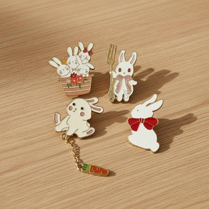 Cute Bunny Enamel Pin Set – Pack of 4 | Kawaii Rabbit Lapel Pins