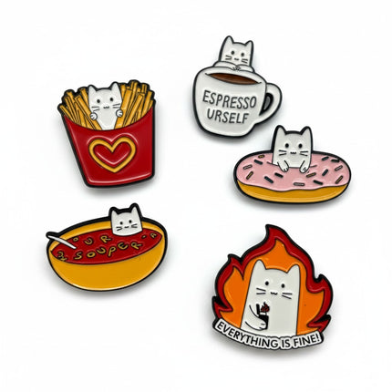 Funny Cat Enamel Pins – Set of 5 | Cute Kawaii Lapel Pin Pack