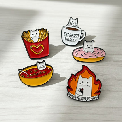 Funny Cat Enamel Pins – Set of 5 | Cute Kawaii Lapel Pin Pack