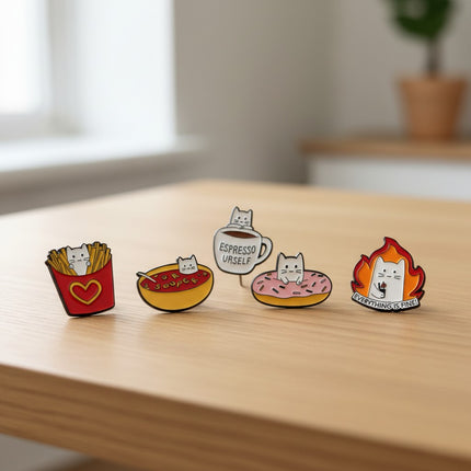 Funny Cat Enamel Pins – Set of 5 | Cute Kawaii Lapel Pin Pack