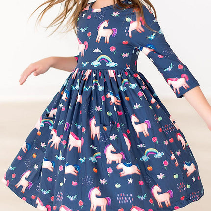 Painted Skies 3/4 Sleeve Pocket Twirl Dress