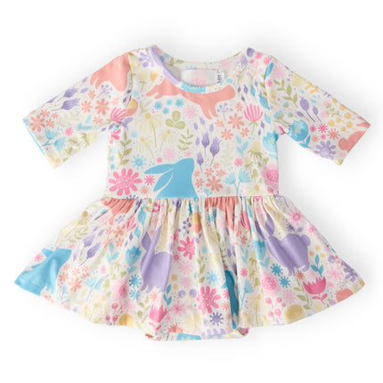 Pastel Floral Bunnies 3/4 Sleeve Twirl Bodysuit