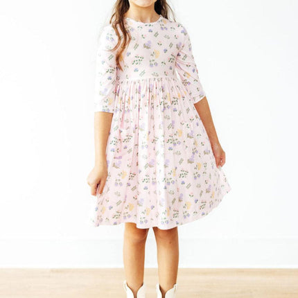 Pastel Petals 3/4 Sleeve Pocket Twirl Dress