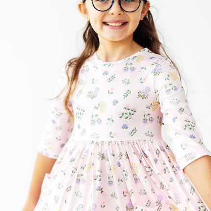 Pastel Petals 3/4 Sleeve Pocket Twirl Dress