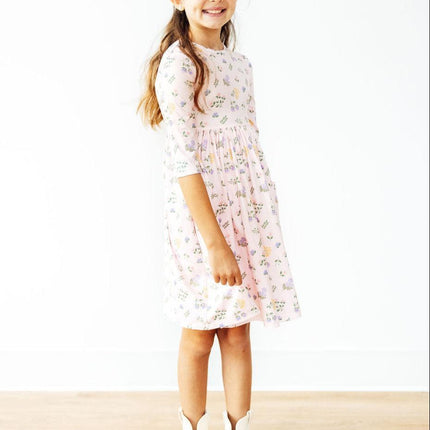 Pastel Petals 3/4 Sleeve Pocket Twirl Dress