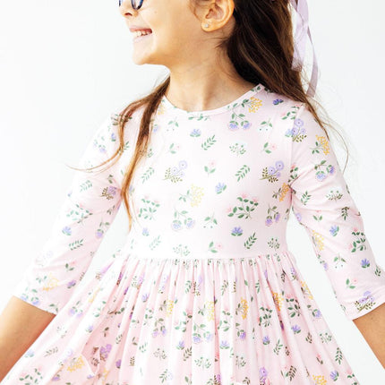 Pastel Petals 3/4 Sleeve Pocket Twirl Dress