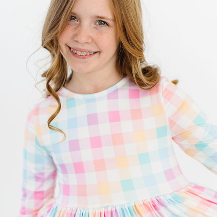 Pastel Plaid 3/4 Sleeve Pocket Twirl Dress