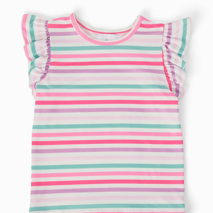 Pastel Stripes S/S Ruffle Tee