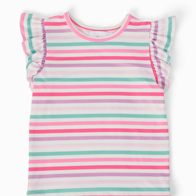 Pastel Stripes S/S Ruffle Tee - Dashing Nova
