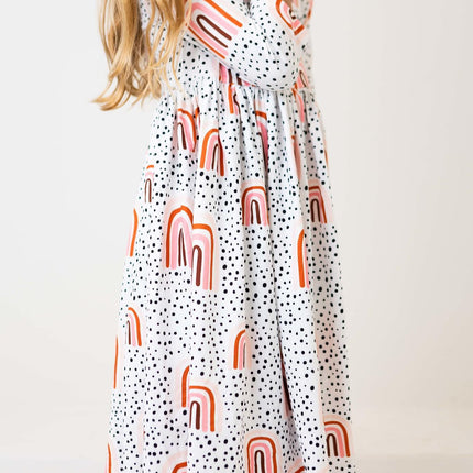 Peach Rainbow 3/4 Sleeve Pocket Twirl Dress