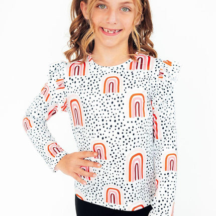 Peach Rainbow L/S Ruffle Tee