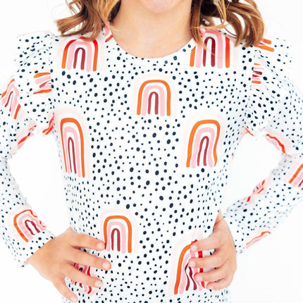 Peach Rainbow L/S Ruffle Tee