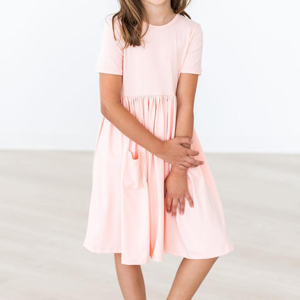 Peach S/S Pocket Twirl Dress