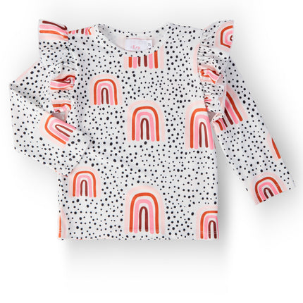 Peach Rainbow L/S Ruffle Tee