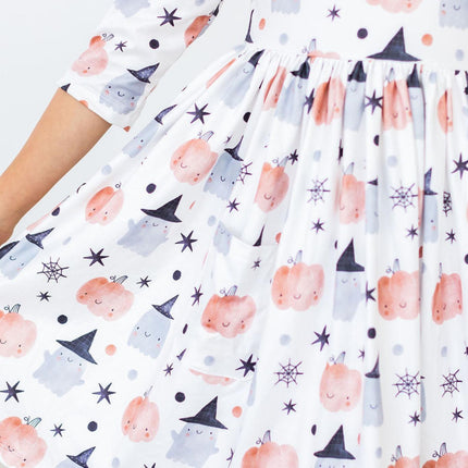 Peek-a-Boo 3/4 Sleeve Pocket Twirl Dress
