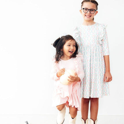 Petal Pink L/S Ruffle Twirl Dress