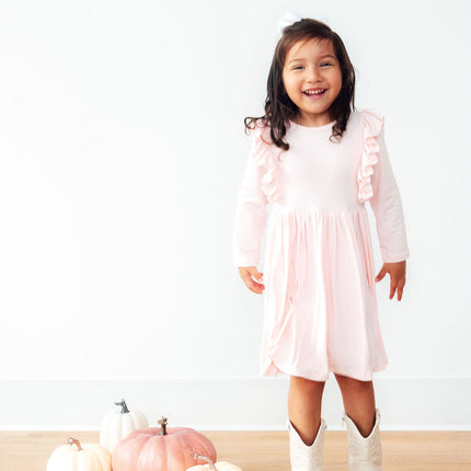 Petal Pink L/S Ruffle Twirl Dress
