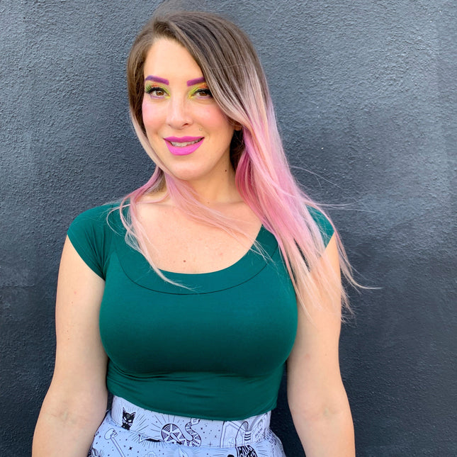 Retro Boat Neck Top in Hunter Green