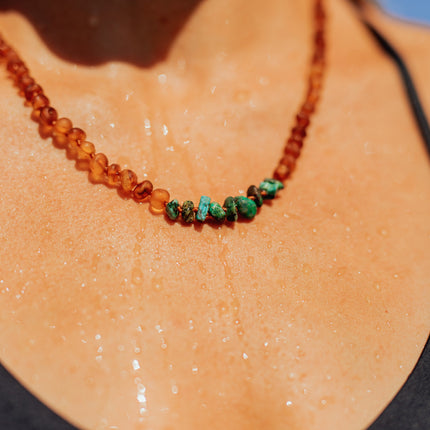 Raw Cognac Baltic Amber + Raw Amazonite || Necklace