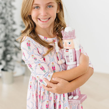 Pink Nutcracker 3/4 Sleeve Pocket Twirl Dress