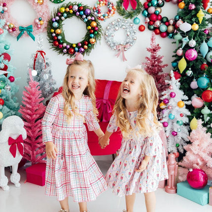 Pink Plaid 3/4 Sleeve Pocket Twirl Dress