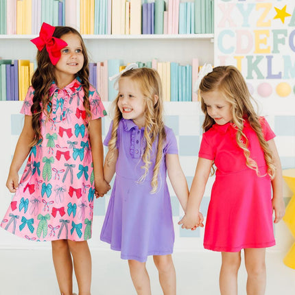 Pink Twirls & Ties S/S Polo Dress