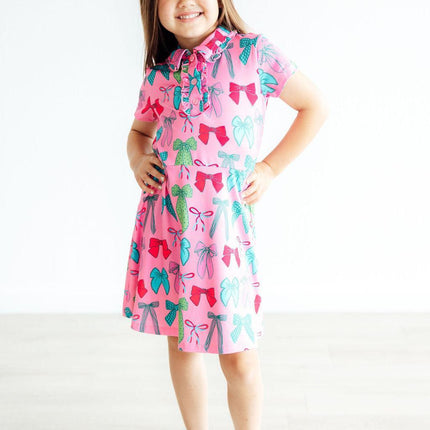 Pink Twirls & Ties S/S Polo Dress