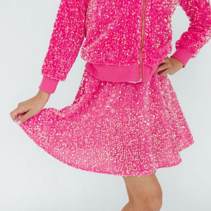 Pink Velvet Sequin Twirl Skort