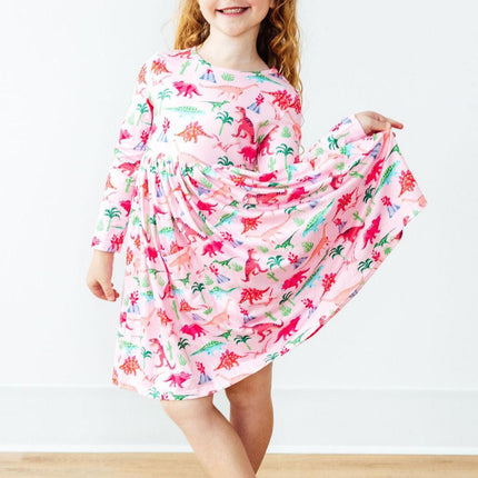 Pinkosaurus Rex L/S Pocket Twirl Dress