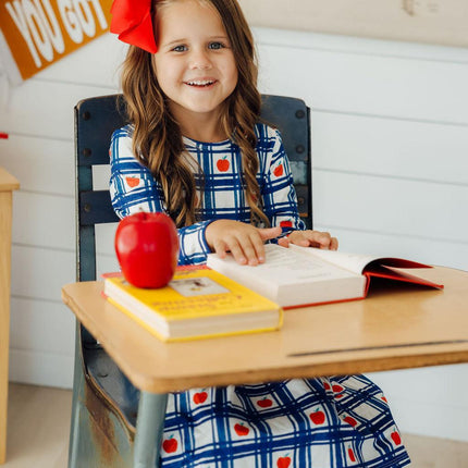 Plaid Apples L/S Pocket Twirl Dress