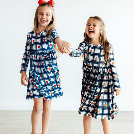 Plaid Pumpkins L/S Pocket Twirl Dress - Dashing Nova