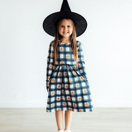 Plaid Pumpkins L/S Pocket Twirl Dress