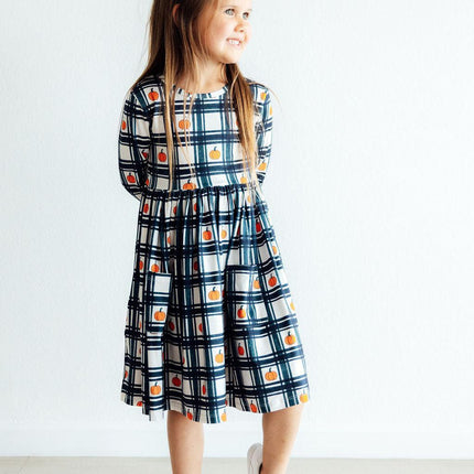 Plaid Pumpkins L/S Pocket Twirl Dress - Dashing Nova