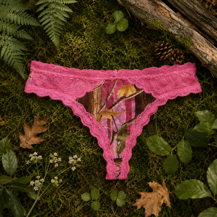 Women's Pink Camo Lace Thong - PinkWoods Hunting Underwear - Wilderness Dreams
