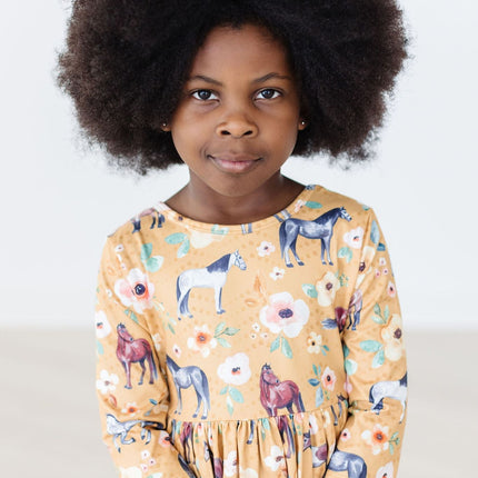 Ponies & Poppies 3/4 Sleeve Pocket Twirl Dress