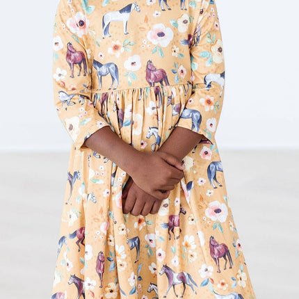 Ponies & Poppies 3/4 Sleeve Pocket Twirl Dress