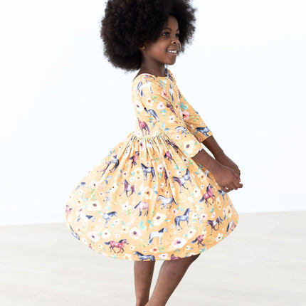 Ponies & Poppies 3/4 Sleeve Pocket Twirl Dress