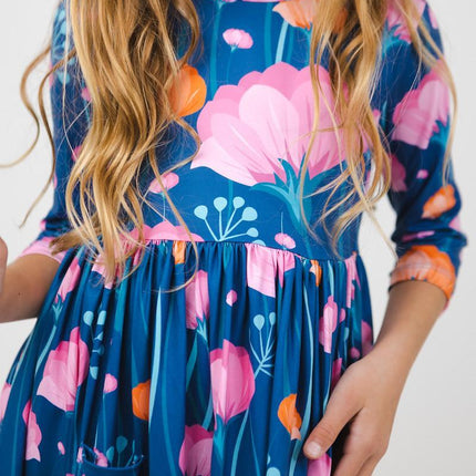 Poppies 3/4 Sleeve Pocket Twirl Dress