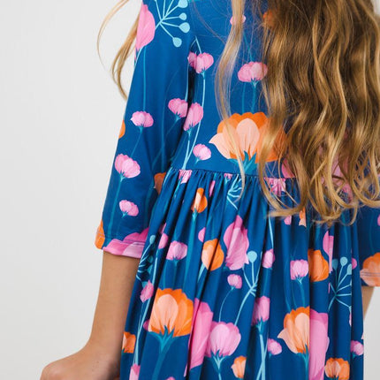 Poppies 3/4 Sleeve Pocket Twirl Dress