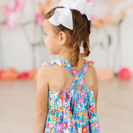 Preppy Floral Ruffle Cross Back Dress